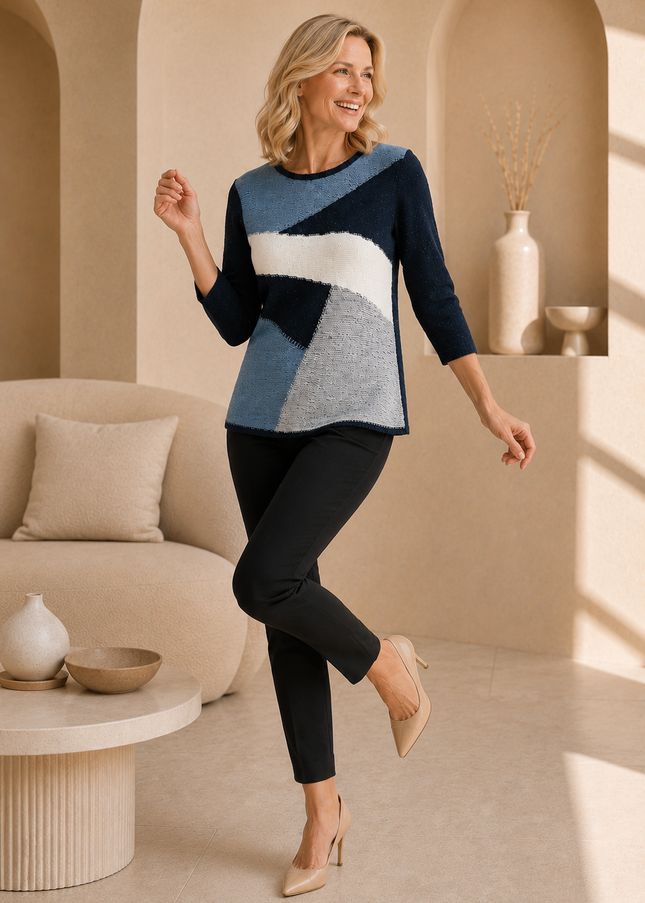Jumper block pattern popcorn 3/4 sleeve