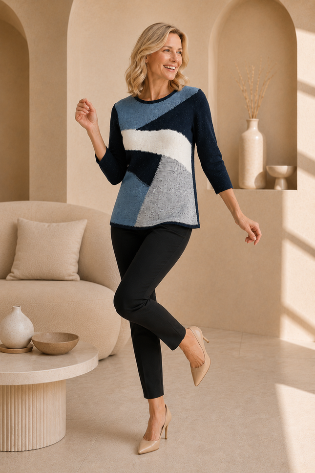 Jumper block pattern popcorn 3/4 sleeve