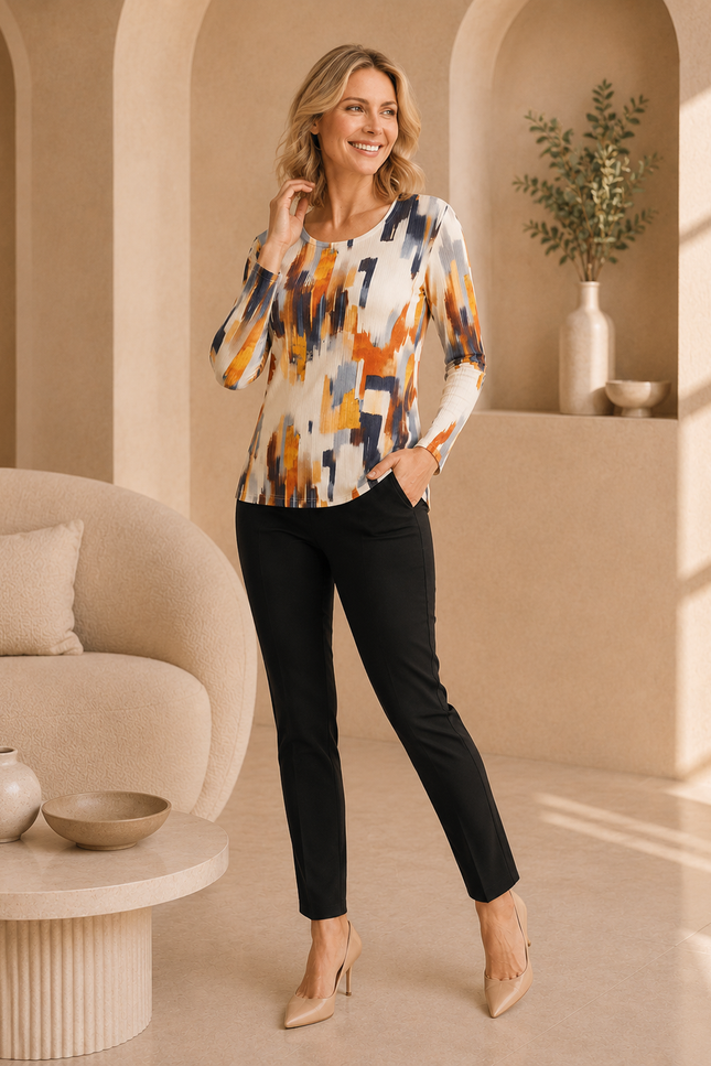 Top multi textured print long sleeve
