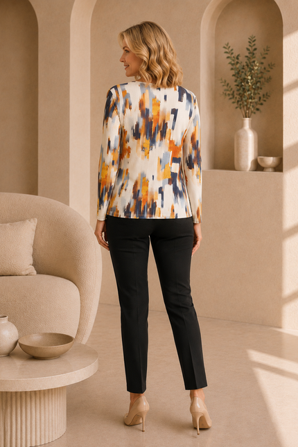 Top multi textured print long sleeve