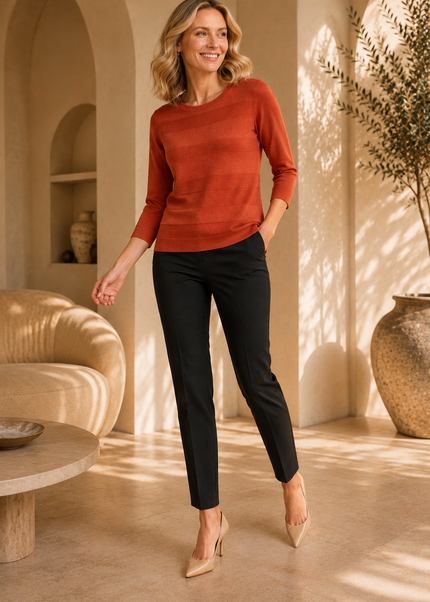 Jumper block pattern round neck 3/4 sleeve
