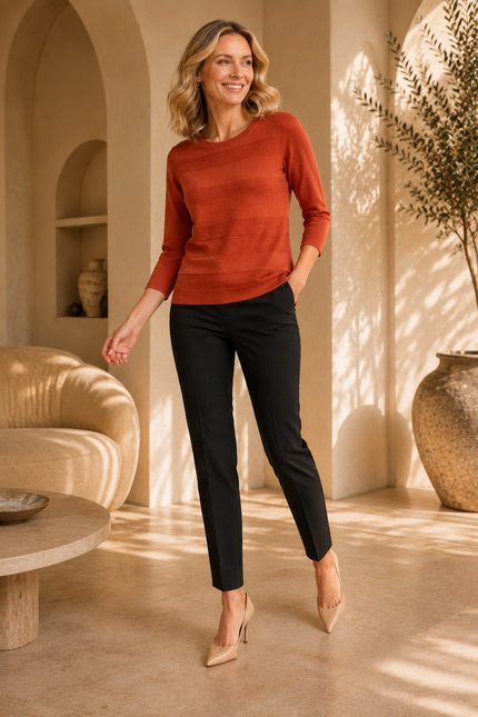 Jumper block pattern round neck 3/4 sleeve