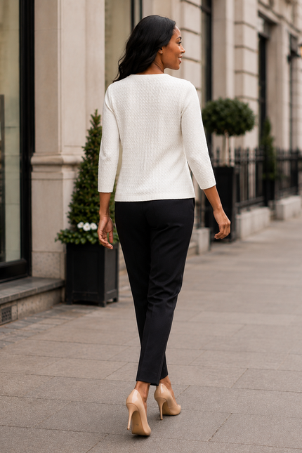 Jumper cable pattern round neck 3/4 sleeve