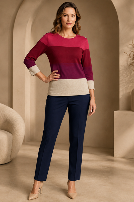 Jumper wine colour block 3/4 sleeve