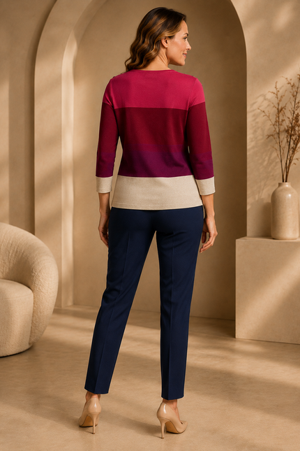 Jumper wine colour block 3/4 sleeve