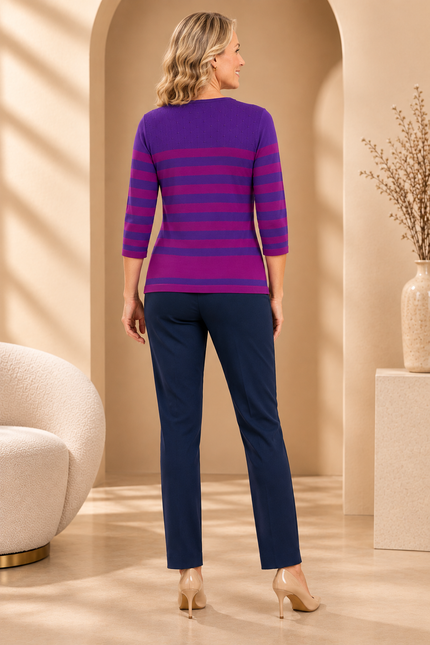 Jumper purple stripe round neck 3/4 sleeve
