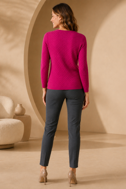 Jumper textured pattern round neck 3/4 sleeve