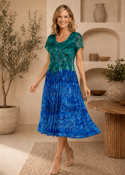 Dress Print Tie Dye Round Neck  With Embr
