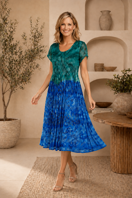 Dress Print Tie Dye Round Neck  With Embr