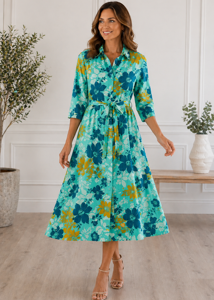 Dress Flower Print Shirt  With Mid Sleeve