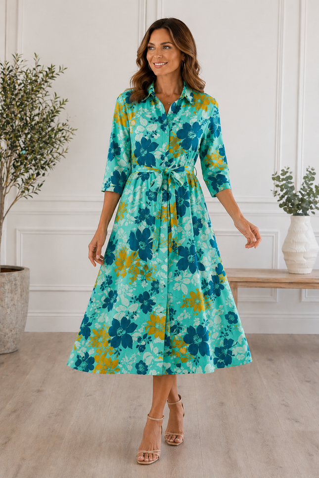 Dress Flower Print Shirt  With Mid Sleeve