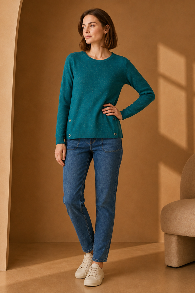 Jumper jade speckle with button detail