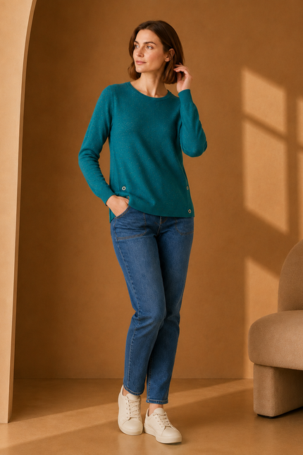 Jumper jade speckle with button detail