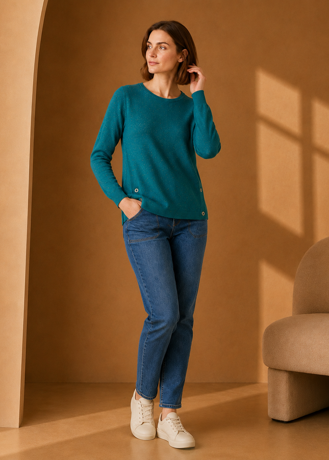 Jumper jade speckle with button detail