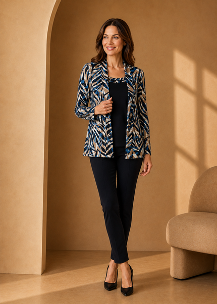 Mock cardigan teal swirl print with insert and 3/4 sleeve
