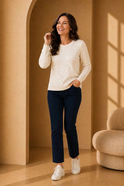 Jumper textured  round neck 3/4 sleeve