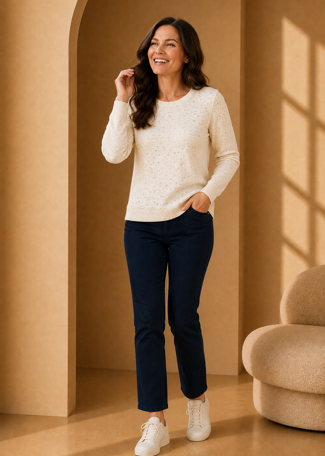 Jumper textured  round neck 3/4 sleeve