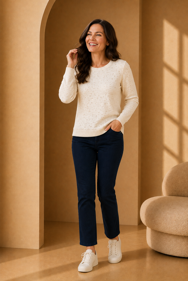 Jumper textured  round neck 3/4 sleeve