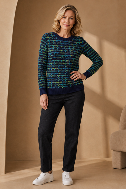 Jumper textured contrast round neck long sleeve