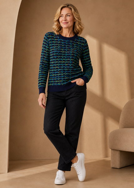 Jumper textured contrast round neck long sleeve