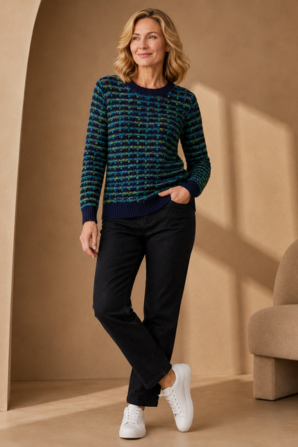 Jumper textured contrast round neck long sleeve