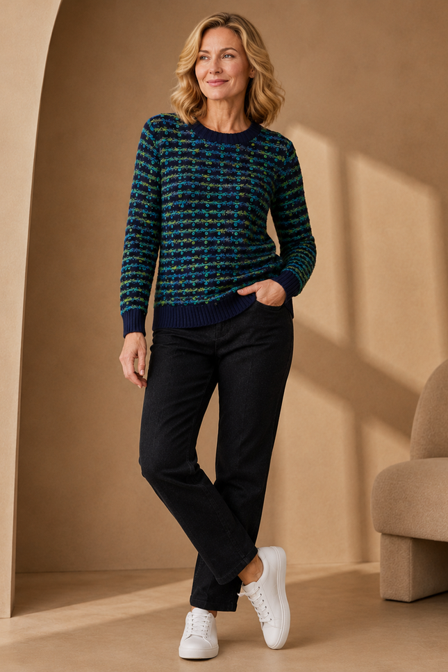 Jumper textured contrast round neck long sleeve