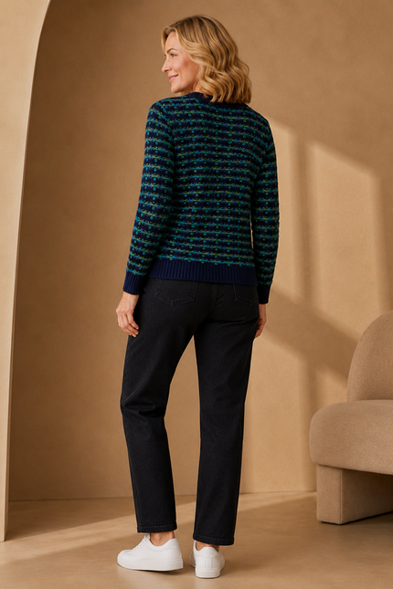 Jumper textured contrast round neck long sleeve