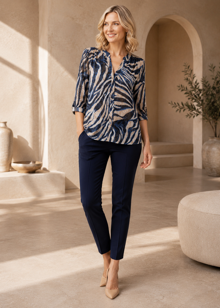 Blouse swirl print burnout 3/4 sleeve