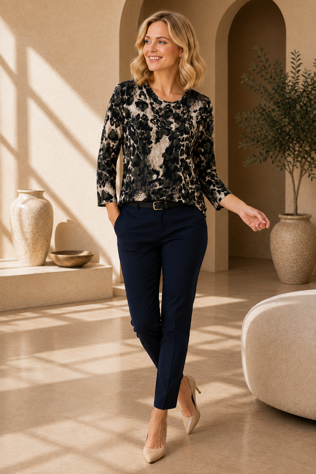Top glitter animal print with round neck