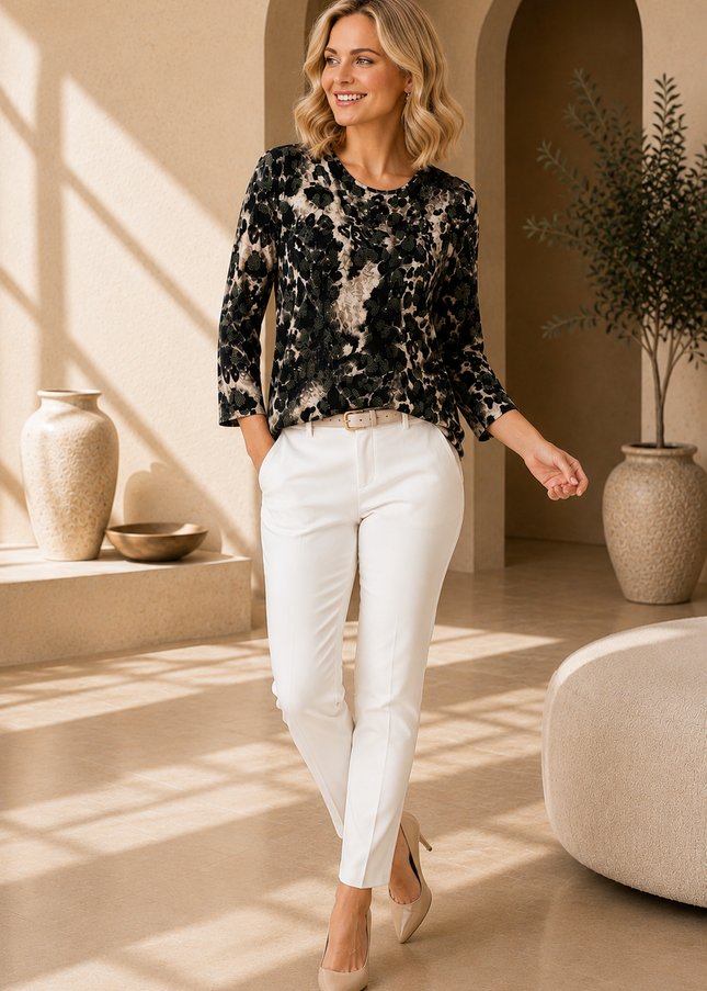 Top glitter animal print with round neck