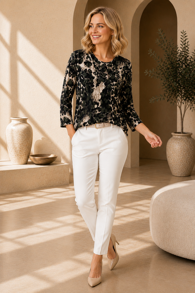 Top glitter animal print with round neck