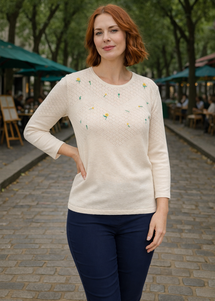 Jumper embroidered flower textured pattern