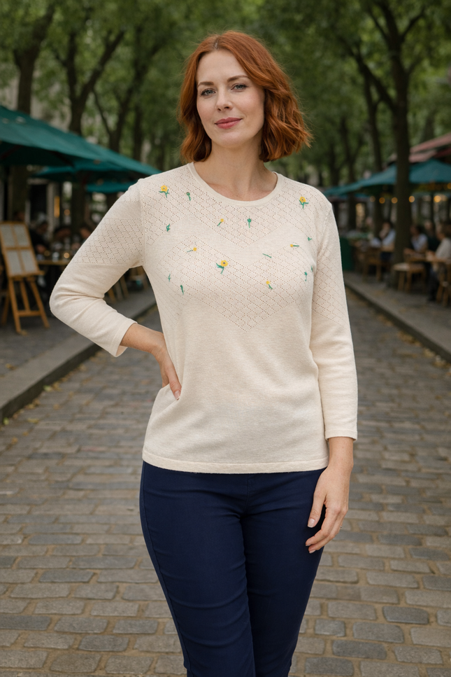 Jumper embroidered flower textured pattern