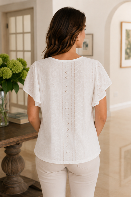 Top Schiffly Stretch With Frill Sleeve