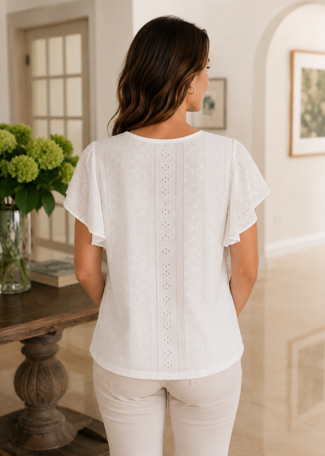 Top Schiffly Stretch With Frill Sleeve