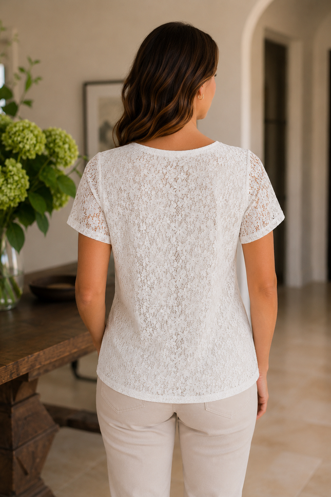 Top Round Neck Lace With Short Sleeve