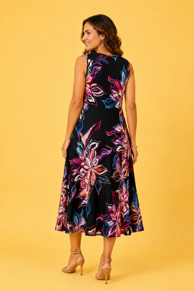 Dress flower print round neck