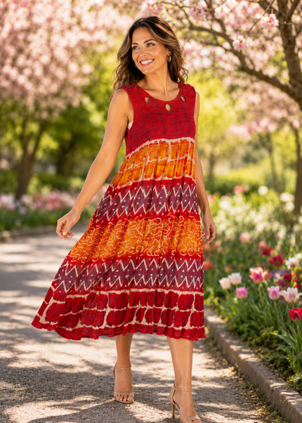 Dress print tie dye round neck