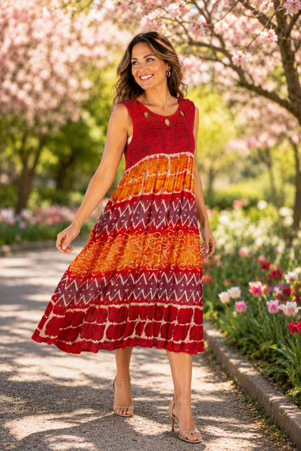 Dress print tie dye round neck