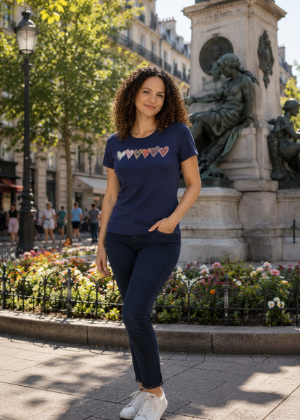 T-Shirt Heart Print Round Neck  Short Sleeve