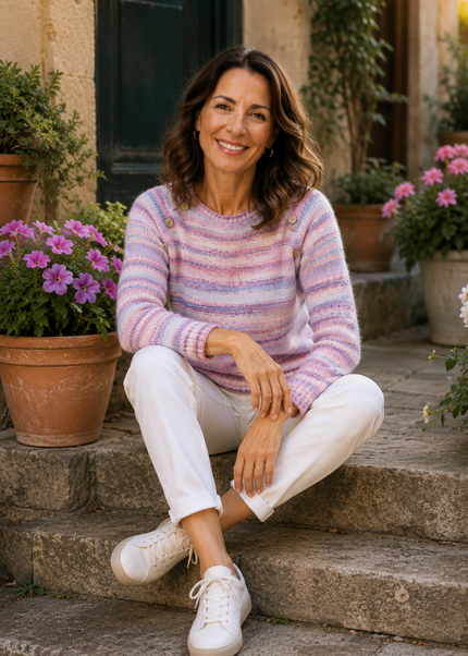 Pink Multi Stripe Jumper With Round Neck