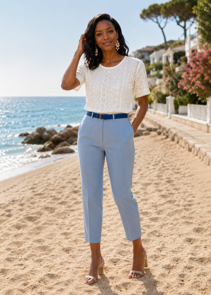 Top Schiffly Stretch With Frill Sleeve