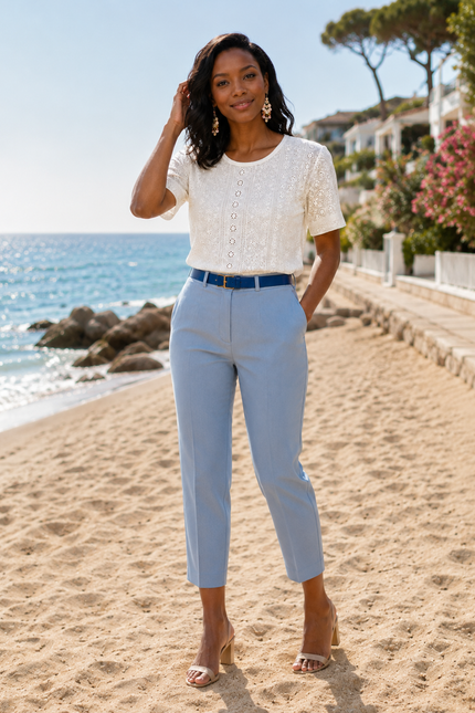 Top Schiffly Stretch With Frill Sleeve