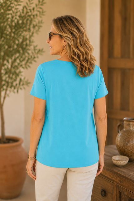 T shirt short sleeve embroidered neck