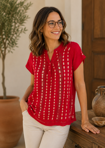Top tie dye button placket short sleeve
