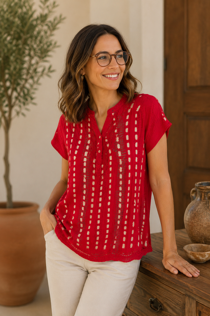 Top tie dye button placket short sleeve