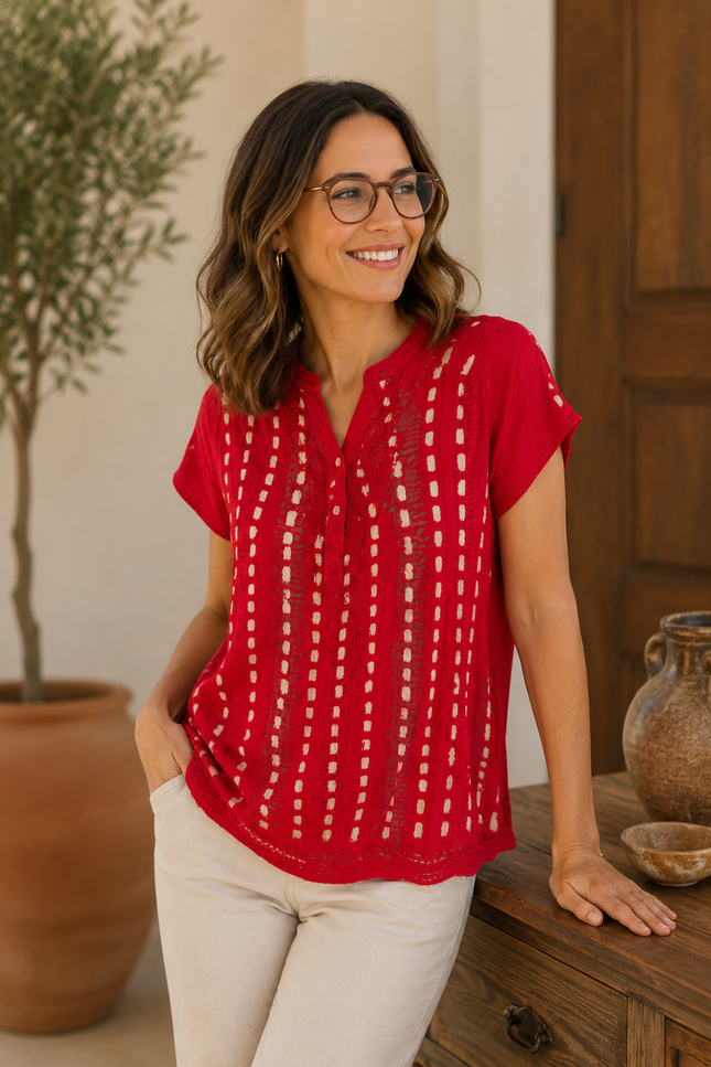 Top tie dye button placket short sleeve