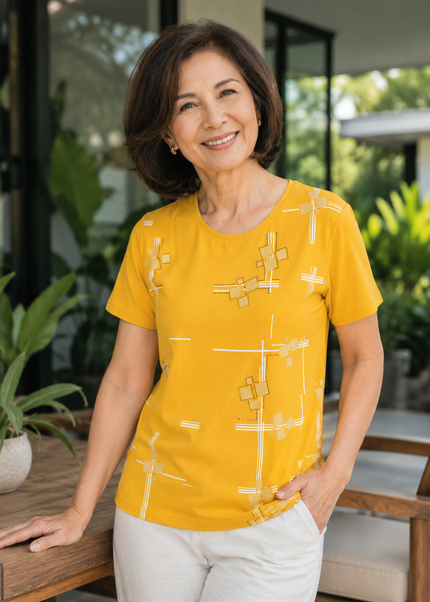 Top print round neck