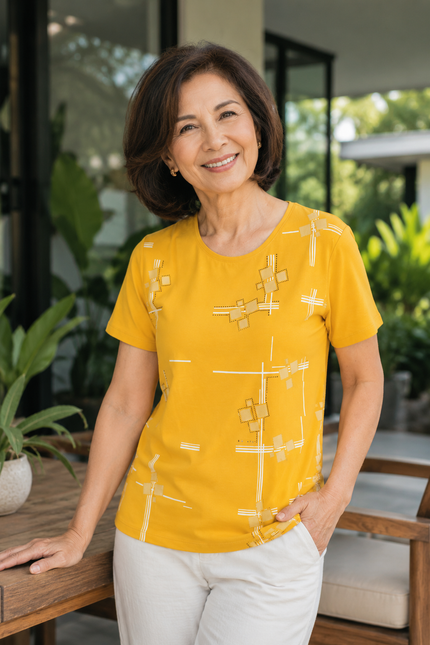 Top print round neck