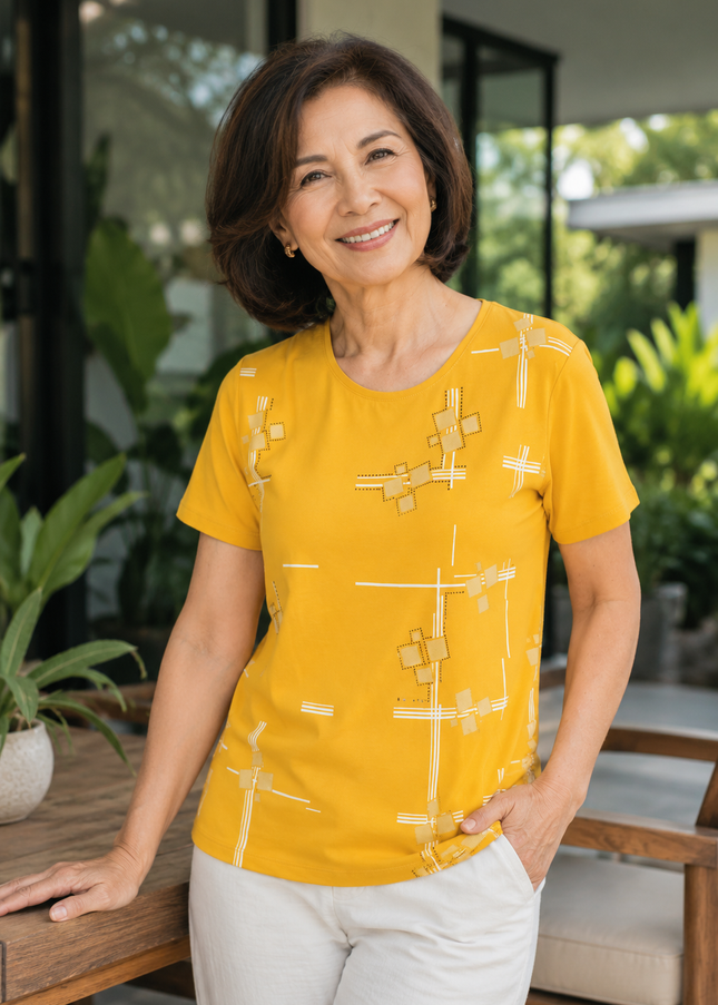 Top print round neck